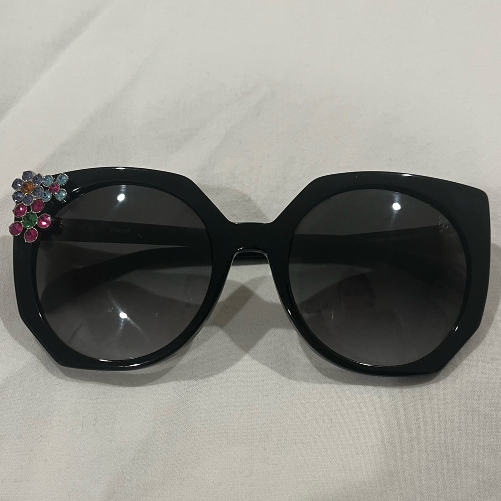Tous Oversize Black Sunglasses with Flower Jewel Detail and Case